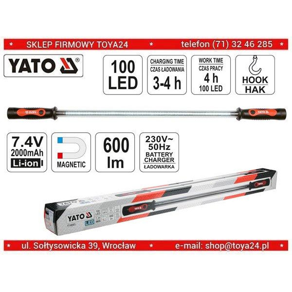 Лампа светодиодная аккумуляторная Li-Ion 7.4В 100 LED 600Лм YATO YT-08503