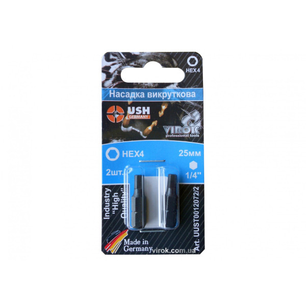 Насадка викрутки 1/4" HEX 4 х 25 мм USH, 2 шт UUST0012072/2