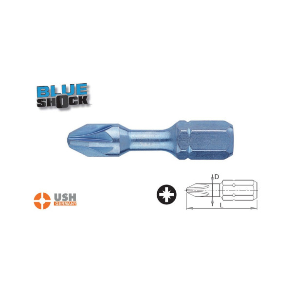 Насадка відверта ударна PZ2 x TORSION 30/50 мм BLUE SHOCK USH, уп. 5/10/25 шт. UUSE0062461