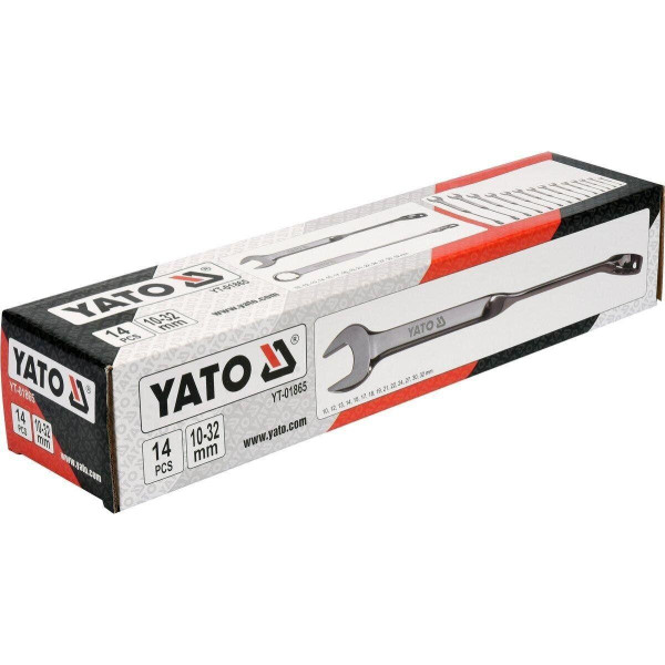 Набір ріжково-накидних ключів скручених 90° М10-32 мм YATO, 14 шт. YT-01865