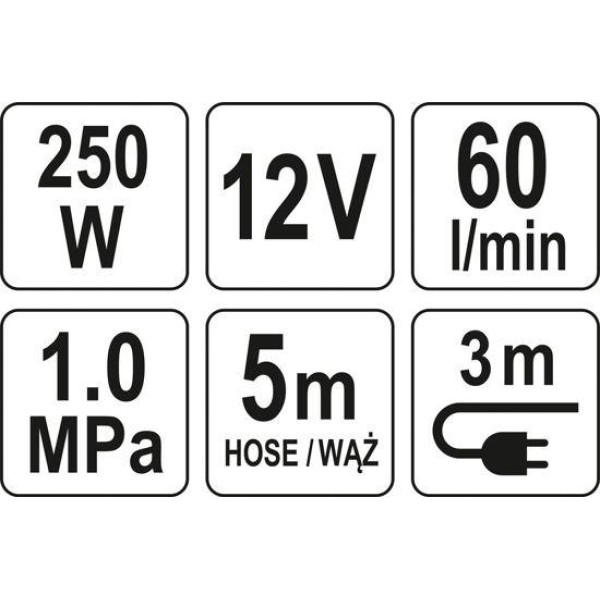 Компресор автомобільний 250 Вт з LED-лампою YATO YT-73462