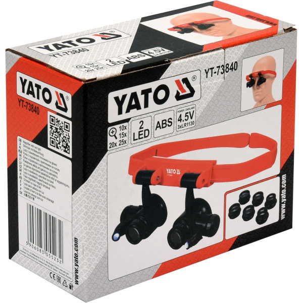 Лупи на голову з підсвіткою YATO 2 LED, 4 пари з кратністю: х10, х15, х20, х25 YT-73840