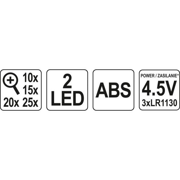 Лупи на голову з підсвіткою YATO 2 LED, 4 пари з кратністю: х10, х15, х20, х25 YT-73840