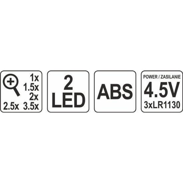 Лінза на голову з підсвічуванням YATO 2 LED 5 шт. з кратністю: 1х, 1.5 х, 2х, 2.5 х, 3.5 х YT-73842