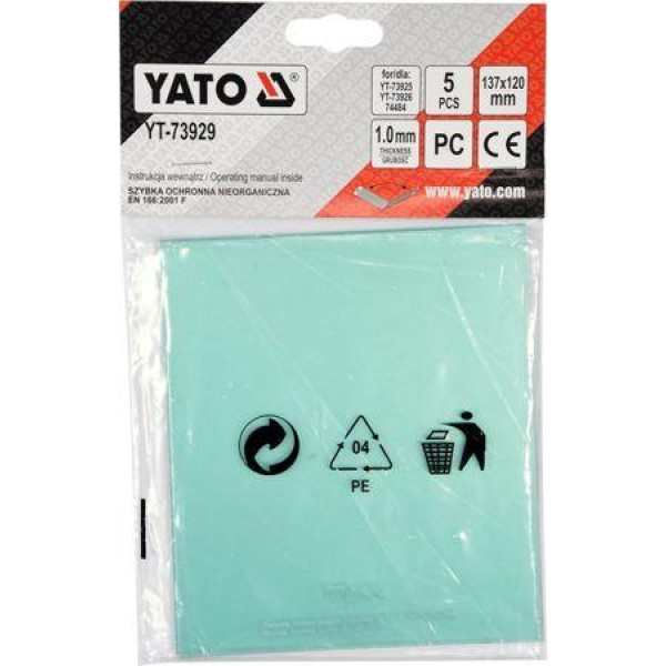 Стекло защитное наружное для масок YT-73925 / YT-73926 / 74484  YATO, 5 шт. YT-73929