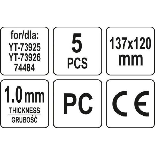Стекло защитное наружное для масок YT-73925 / YT-73926 / 74484  YATO, 5 шт. YT-73929