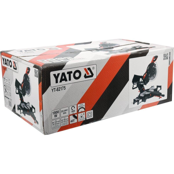 Торцювальна пила з лазером і протяжкою YATO 1.8 кВт, диск 305/30 мм, гл. різу 90°/45°-105/60 мм YT-82175
