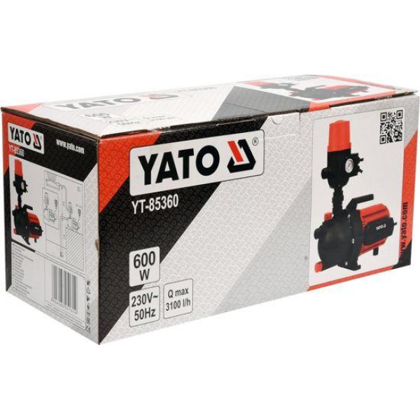 Насос для воды поверхностный YATO 600Вт 3100л/ч  макс высота 35м макс глубина 9м YT-85360
