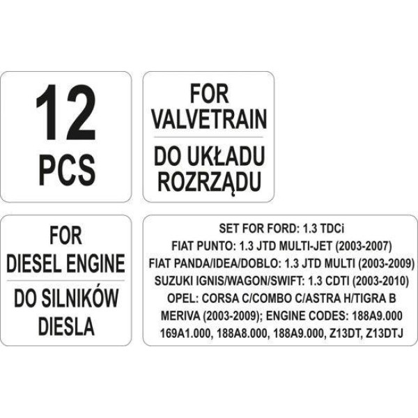 Набір для обслуговування двигунів OPEL/SUZUKI/FIAT YATO, 12 передм. YT-06003