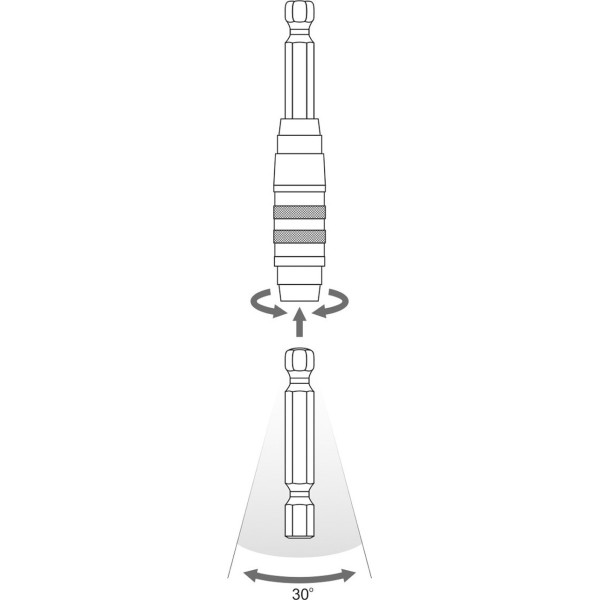 Угловой магнитный держатель-адаптер HEX 1/4" 100мм под углом 30° YATO YT-04635
