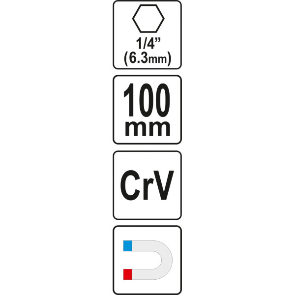 Угловой магнитный держатель-адаптер HEX 1/4" 100мм под углом 30° YATO YT-04635