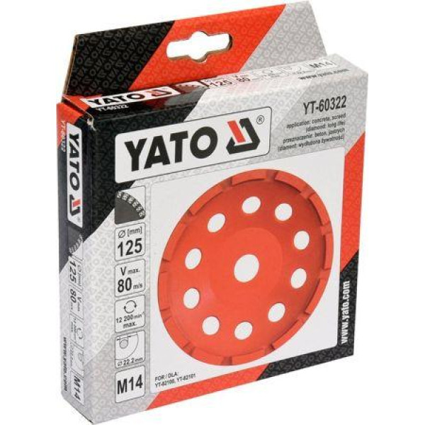 Шлифовальный алмазный диск YATO 125х22.2мм 12200 об/мин M14 YT-60322