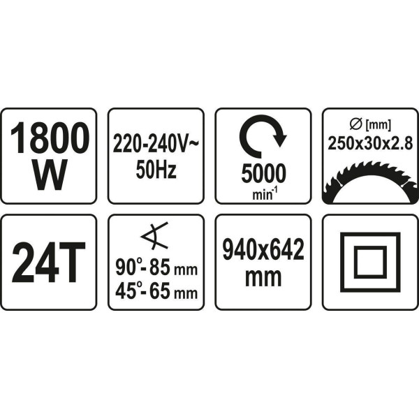 Настільна циркулярна пила YATO 1800 Вт 254/30 мм YT-82165
