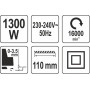 Електрорубанок YATO 1300 Вт платформа 110 мм глуб.строг.0-3.5 мм YT-82144