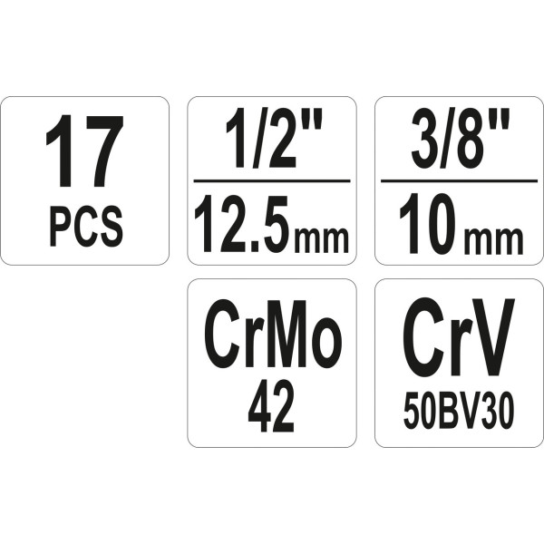 Набір головок для скручених гайок 1/2" і 3/8" YATO 17 передм. YT-06033