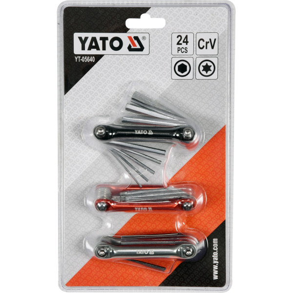 Набір шестигранних ключів HEX H1.5-H8 TORX T6-T25 YATO, 24 шт. YT-05640