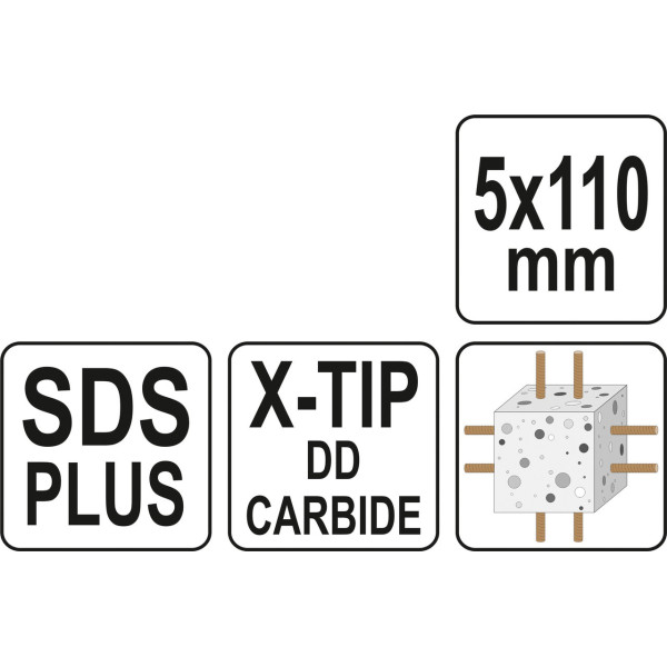 Свердло 5мм по залізобетону SDS Plus Premium Х-тип 4 ріжучі кромки YATO довжина в асортименті YT-41930