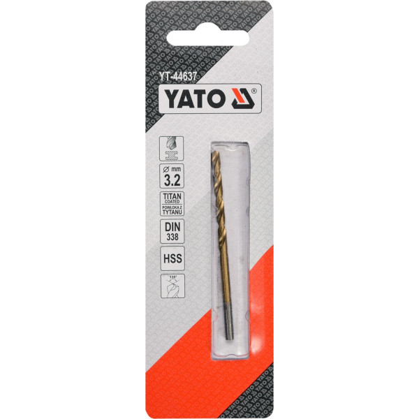 Свердло для металу з титановим покриттям YATO 3.2х65/36мм YT-44637