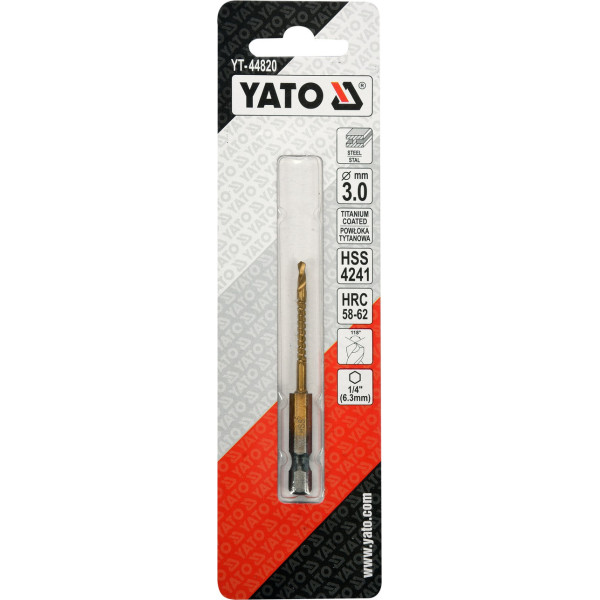 Свердло для металу фрезерувальне 3 х 70/35 мм HEX 1/4" YATO YT-44820 YT-44820
