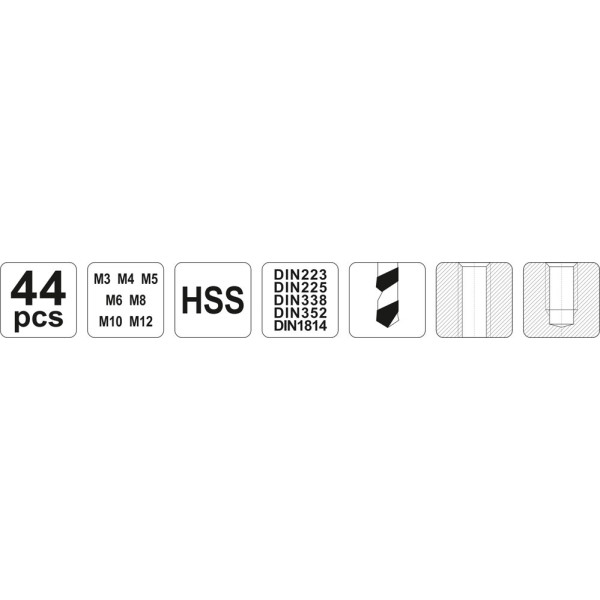 Набір мітчиків та плашок М3-М12 YATO 44 од. YT-2978