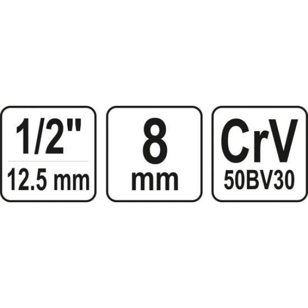Головка торцевая "Spline" 1/2" короткая YATO 8мм YT-14820