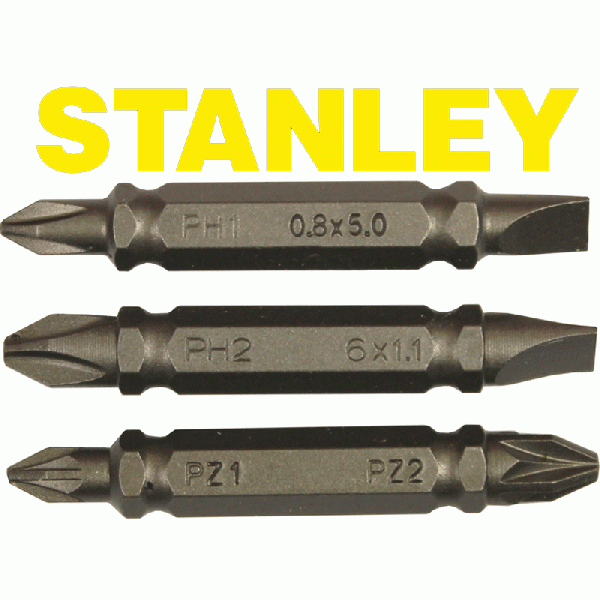 Набор двухсторонних бит PH1-SL5, PH2-SL6, PZ1-2 х48мм STANLEY, 3 шт. STA61381-XJ
