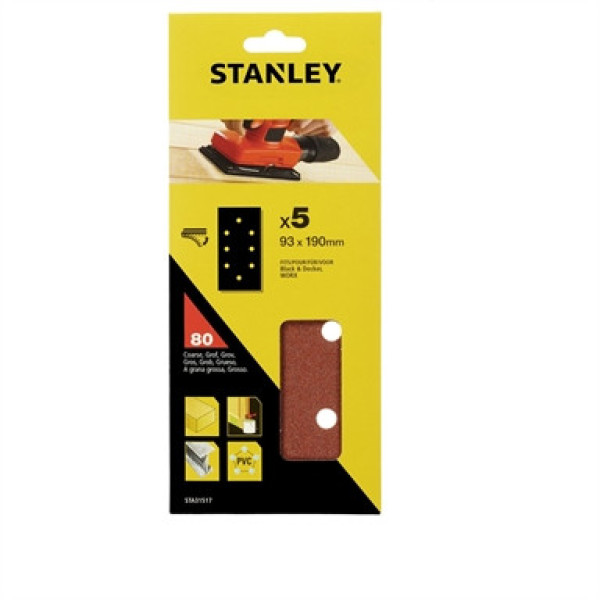 Папір шліфувальний 93мм x 190 мм 80G / 120G / 240G STANLEY уп.5 шт. STA31517-XJ