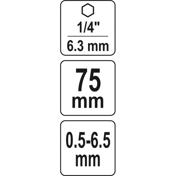 Патрон швидкозатискний HEX1/4" 0.5-6.5мм 75 мм YATO YT-04645