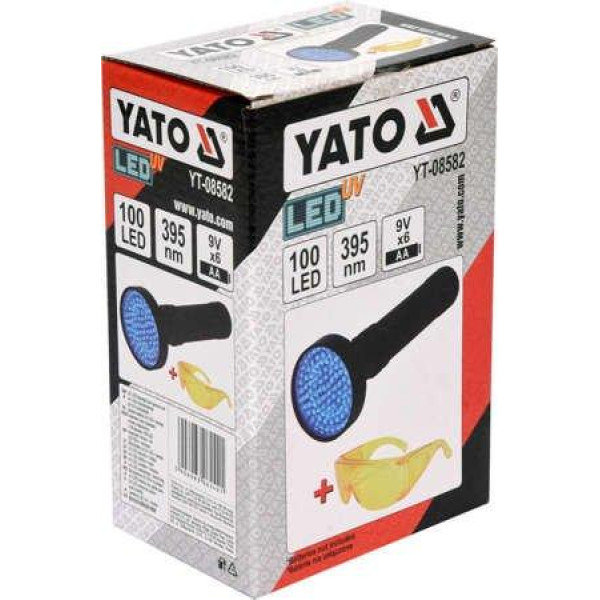 Ліхтарик ультрафіолетовий з окулярами для перевірки банкнот YATO 100 LED 395нм 6хAA YT-08582