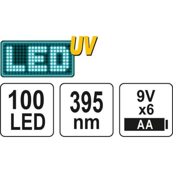 Ліхтарик ультрафіолетовий з окулярами для перевірки банкнот YATO 100 LED 395нм 6хAA YT-08582