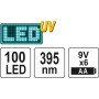 Ліхтарик ультрафіолетовий з окулярами для перевірки банкнот YATO 100 LED 395нм 6хAA YT-08582