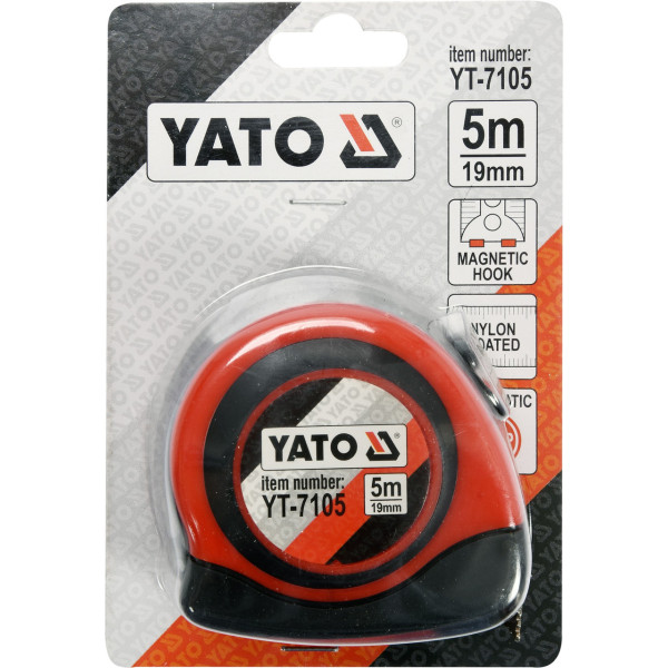 Рулетка 5м х 19мм магнітний наконечник нейлонове покриття YATO YT-7105