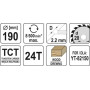 Диск пильный по дереву победитовый YATO 190х20x2.2x1.5мм 24Т YT-60634