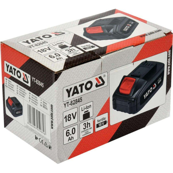 Акумулятор Li-Ion 18 В 6 A·год YATO час заряджання 3 год YT-82845 YT-82845