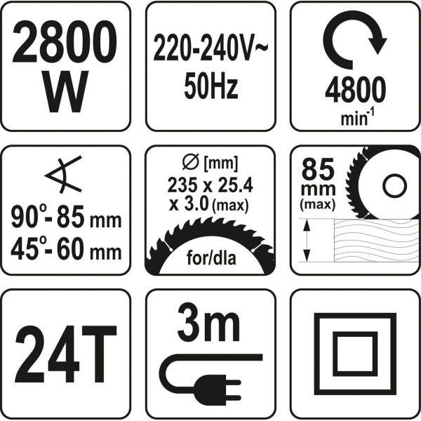 Пила дискова ручна мережева YATO 2.8 кВт диск 235x25.4x3 мм YT-82154