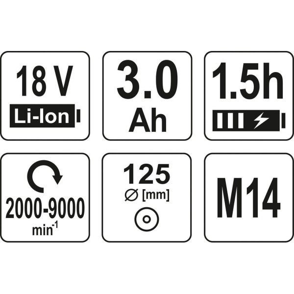 Машина кутова шліфувальна безщіткова акумуляторна YATO Li-Ion 18 В 3 А·год 125 мм YT-82829