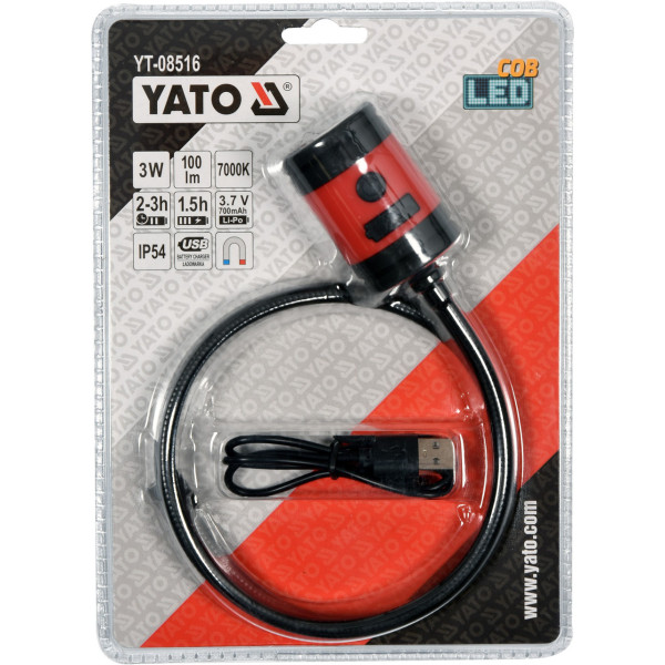 Лампа світлодіодна акумуляторна з гнучким тримачем і магнітом YATO YT-08516