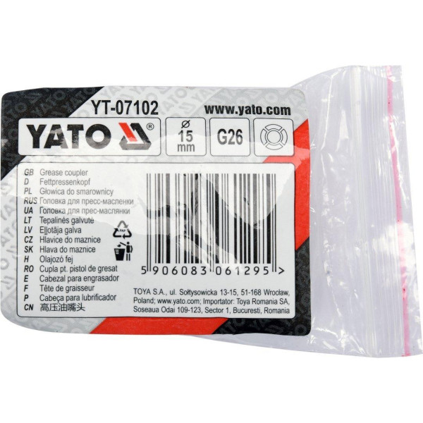 Наконечник для шланга мастильного шприца YT-07041 YATO 15 мм YT-07102
