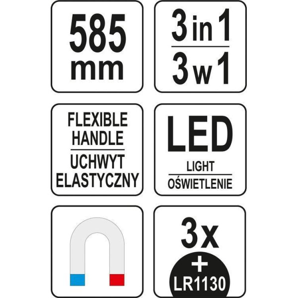 Захват магнитный гибкий с LED подсветкой YATO 585мм YT-06613