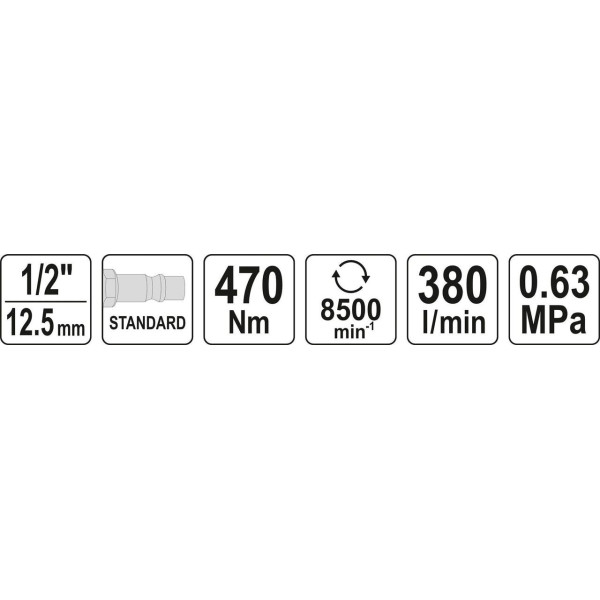 Пневматический ударный гайковерт YATO квадрат 1/2" 470Нм YT-09514