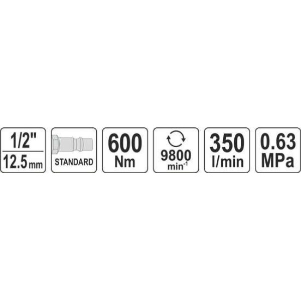 Гайковерт ударный пневматический YATO квадрат 1/2" 600Нм YT-09506