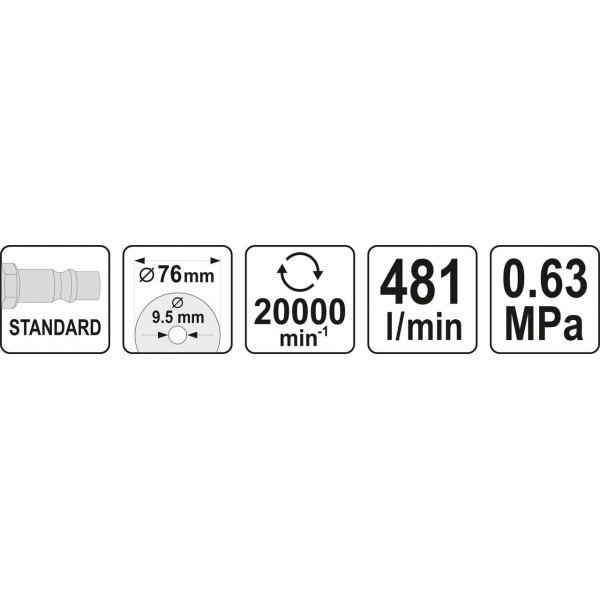 Резак пневматический ручной YATO диск 75/9.5мм 1/4" YT-09716
