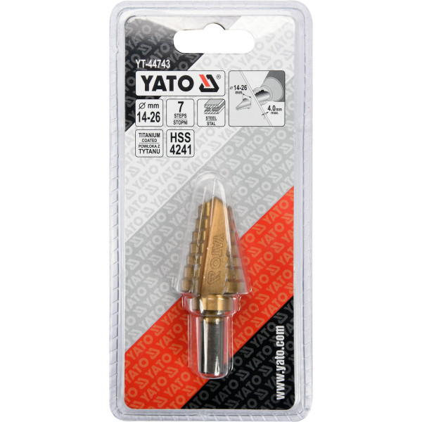 Свердло ступеневе для металу з титановим покриттям YATO 14-26 мм 70/40 мм YT-44743