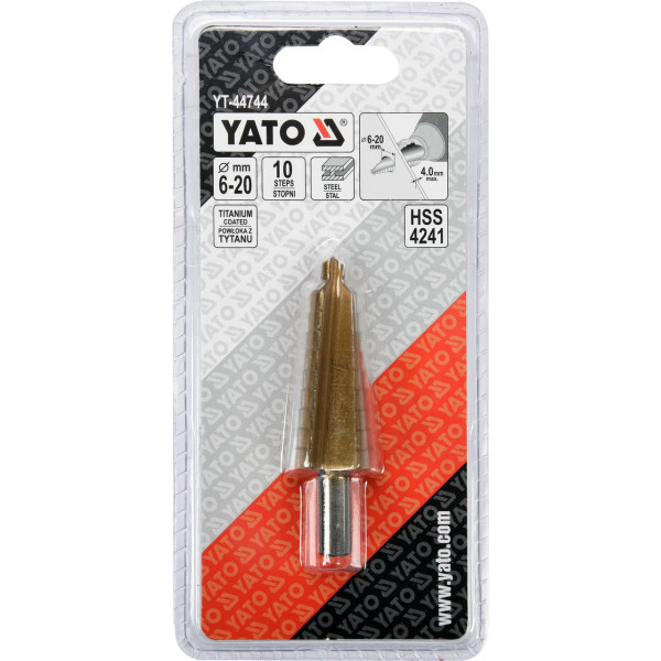 Свердло ступеневе для металу з титановим покриттям YATO 6-20 мм 75/55м YT-44744