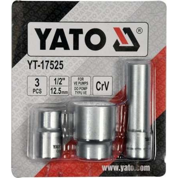Набір торцевих головок для обслуговування інжекторних помп 1/2" YATO 3шт. YT-17525