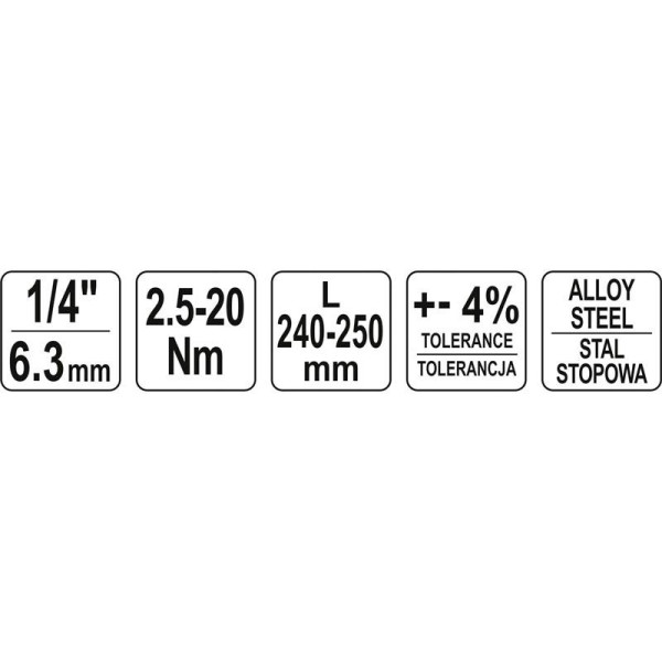 Ключ динамометричний 1/4" 2.5-20 Нм YATO 240-250 мм YT-07511