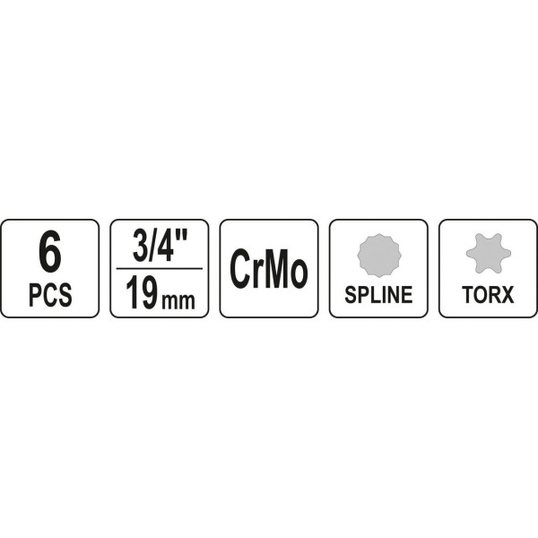 Набір ударних біт Torx/Spline 3/4" T70-100 M16 M18 YATO 6 шт. YT-10653