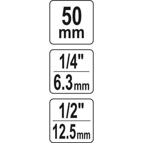 Перехідник ударний для викруткових насадок 1/2" x HEX-1/4" YATO 50 мм YT-04691