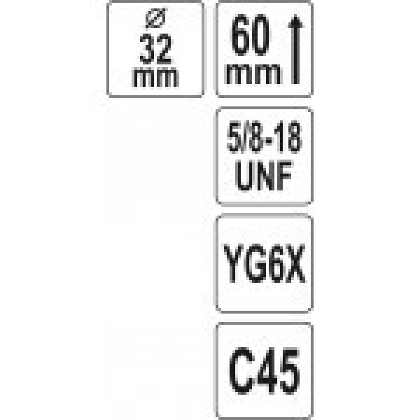 Свердло корончасте 32х60мм універсальне YATO нарізне кріплення 5/8"-18 UNF YT-43974