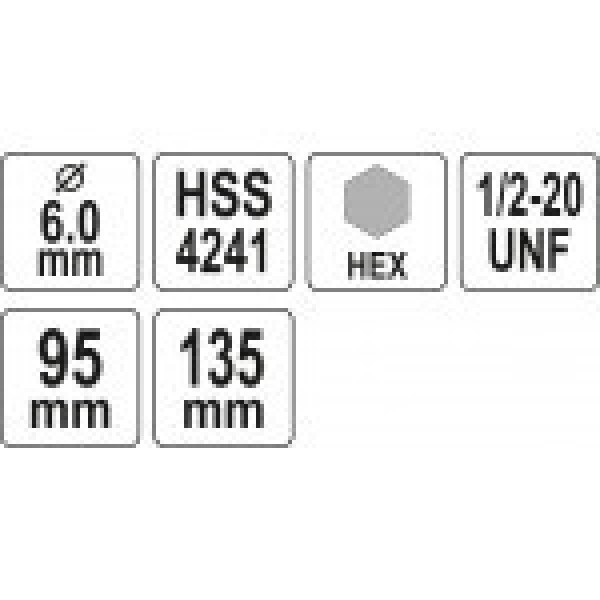 Держатель со сверлом 6мм YATO HEX10 для корончатых сверл с резьбовым креплением1/2" YT-43992